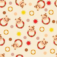 Seamless pattern with animals on a pastel background. A pattern with a baby rattle in the form of a dog. Kawaii animals vector