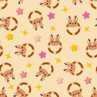 Seamless pattern with animals on a yellow background. A pattern with a baby rattle in the form of a deer. Kawaii animals vector