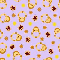 Seamless pattern with animals on a lilac background. A pattern with a baby rattle in the form of a lion. Kawaii animals vector