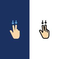 Fingers Gesture  Down  Icons Flat and Line Filled Icon Set Vector Blue Background