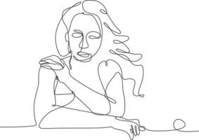continuous line illustration design girl posing vector