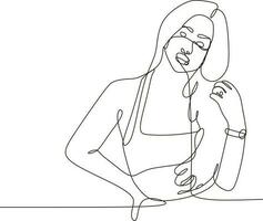 continuous line illustration design girl posing vector