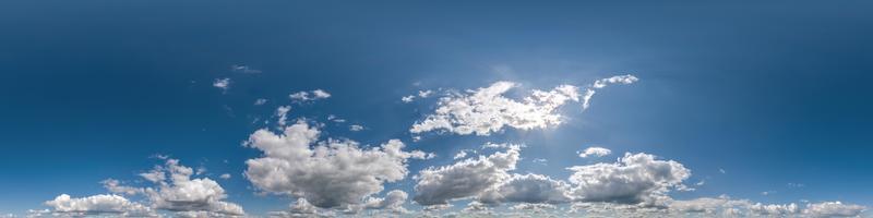 Seamless blue sky hdri panorama 360 degrees angle view with zenith and beautiful clouds for use in 3d graphics as sky replacement and sky dome or edit drone shot photo