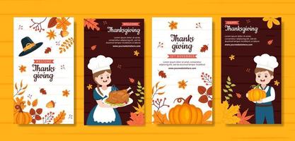 Happy Thanksgiving Celebration Social Media Stories Flat Cartoon Hand Drawn Templates Illustration vector