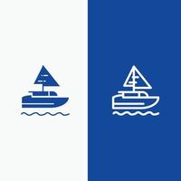 Boat Ship Indian Country Line and Glyph Solid icon Blue banner Line and Glyph Solid icon Blue banner vector