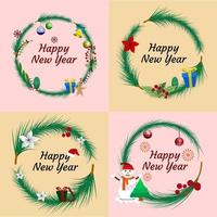 Set of circle frame tree Christmas day and happy new year vector