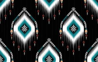 patrón de ikat colorido, estilo de arte étnico oriental ikat sin costuras. diseño para fondo, alfombra, papel tapiz, ropa, envoltura, batik, tela, telón de fondo, sarong e ilustración vectorial. estilo de bordado vector