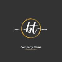 BT Initial handwriting and signature logo design with circle. Beautiful design handwritten logo for fashion, team, wedding, luxury logo. vector