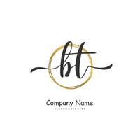 bt escritura inicial a mano y diseño de logotipo de firma con círculo. hermoso diseño de logotipo escrito a mano para moda, equipo, boda, logotipo de lujo. vector