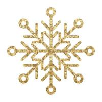 Golden glitter covered snowflake. Snowflake made of golden glitter. Gold glitter texture snowflake. Vector illustration