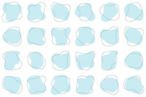 Blob shape organic. Set of irregular round blot form graphic element. Organic amoeba blob shape abstract blue color with line. Doodle drops with outline circle. Vector illustration