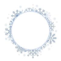 círculo blanco copos de nieve año nuevo. fondo redondo de invierno con copos de nieve. fondo de copos de nieve de invierno. marco circular espacio para texto. copos de nieve detrás del marco blanco vacío. ilustración vectorial vector