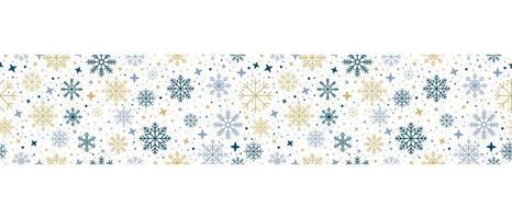 Abstract snowflake seamless border. Snowflakes seamless pattern. Snowfall repeat backdrop. Winter holidays theme. Seamless background with snowflakes. Vector illustration