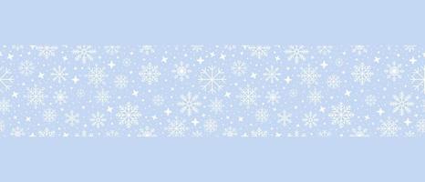 Abstract snowflake seamless border. Snowflakes seamless pattern. Snowfall repeat backdrop. Winter holidays theme. Seamless background with snowflakes. Vector illustration