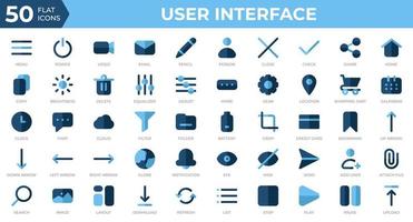 conjunto de 50 iconos de interfaz de usuario en estilo plano. menú, calendario, reloj. colección de iconos planos. ilustración vectorial vector