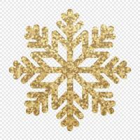 Golden glitter covered snowflake. Snowflake made of golden glitter. Gold glitter texture snowflake. Vector illustration