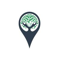Hand tree and GPS pin logo design. Spa and Salon or Health Center Locator. vector