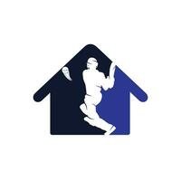 Batsman playing cricket home shape concept logo. Cricket competition logo. vector