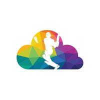 Batsman playing cricket cloud shape concept logo. Cricket competition logo. vector