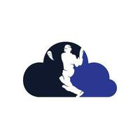 bateador jugando al logotipo del concepto de forma de nube de cricket. logotipo de la competencia de cricket. vector