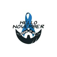 November cancer awareness Vector icon. Mustache and hand lettering text symbolize. Vector poster or banner for no shave social solidarity November event against man prostate cancer campaign.