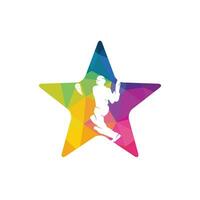 Batsman playing cricket star shape concept logo. Cricket competition logo. vector