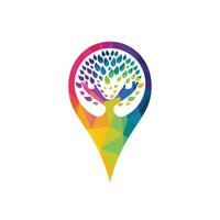 Hand tree and GPS pin logo design. Spa and Salon or Health Center Locator. vector