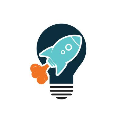 Light bulb and rocket logo design. Light bulb and airplane symbol or icon.