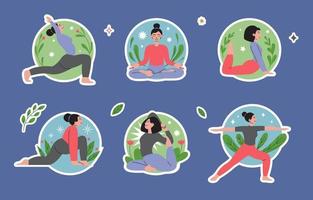 Flat Yoga Activity Sticker Collection vector