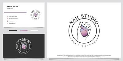 Nail art or nail polish for beauty logo design with business card Premium Vector