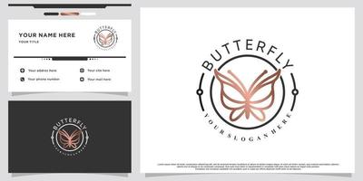 Minimalist butterfly or dragonfly logo design with business card Premium Vector