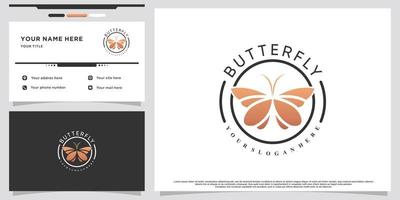 Minimalist butterfly or dragonfly logo design with business card Premium Vector