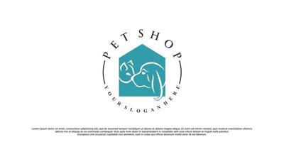 Pet style icon logo design with creative concept and business card Premium Vector