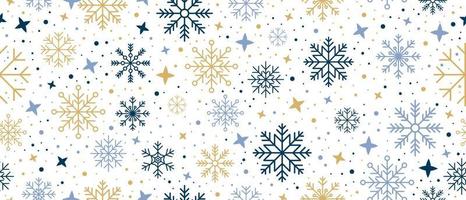 Abstract snowflake seamless border. Snowflakes seamless pattern. Snowfall repeat backdrop. Winter holidays theme. Seamless background with snowflakes. Vector illustration