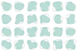 Blob shape organic. Set of irregular round blot form graphic element. Organic amoeba blob shape abstract green color with line. Doodle drops with outline circle. Vector illustration