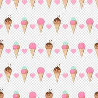 Cute pastel ice cream seamless pattern. Pastel ice cream seamless pattern with cute hearts. Seamless vector pattern with ice cream in pastel colors. Vector illustration