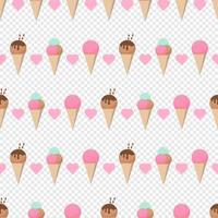 Cute pastel ice cream seamless pattern. Pastel ice cream seamless pattern with cute hearts. Seamless vector pattern with ice cream in pastel colors. Vector illustration