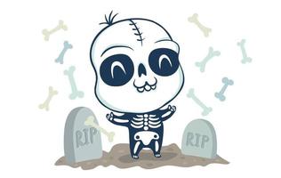 Skeleton in kawaii style vector