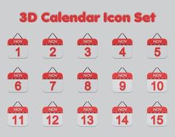 Conjunto de iconos de calendario 3d adecuado para el diseño de la interfaz de usuario, sitio web de promoción de banners de aplicaciones vector