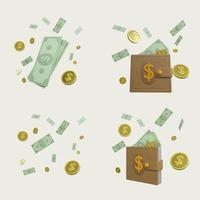 money flying icon set 3d render suitable for UI design, banner promotion, adds flayer vector