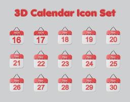 Conjunto de iconos de calendario 3d adecuado para el diseño de la interfaz de usuario, sitio web de promoción de banners de aplicaciones vector