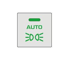 botón de fijación de las luces de circulación diurna automática del automóvil. Ajustes de faros de coche. ilustración de esbozo de coche moderno. icono de línea editable. vector