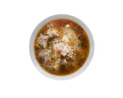 Plate with borsch and sour cream photo