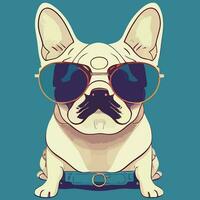 illustration Vector graphic of colorful French bulldog wearing sunglasses isolated good for logo, icon, mascot, print or customize your design