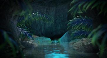 Rain forest scene with rocks and water, 3d rendering. photo