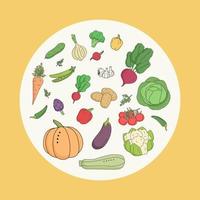 Round border with vegetables on yellow background vector