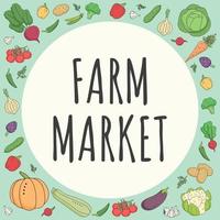 cartel del mercado agrícola con verduras. estilo de dibujos animados vector