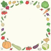 Round frame with vegetables. Cartoon style vector