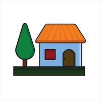 single simple house with trees isolated on white background vector