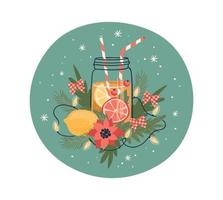 Christmas and Happy New Year isolated illustration with drink. Vector design template.